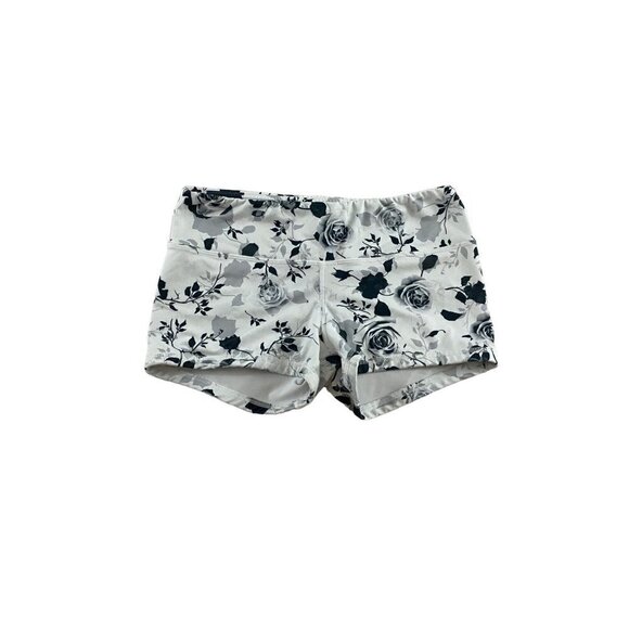 Fleo White And Black Rose Print Crossfit Bootie Shorts - Medium - Picture 1 of 10
